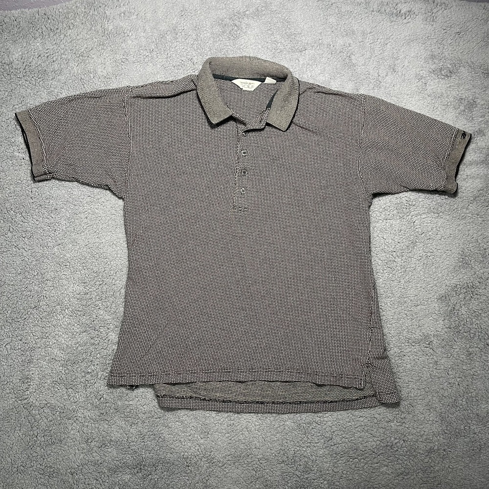 Reebok Golf Polo Shirt Mens Large Gray Micro Houndstooth Check Short Sleeve